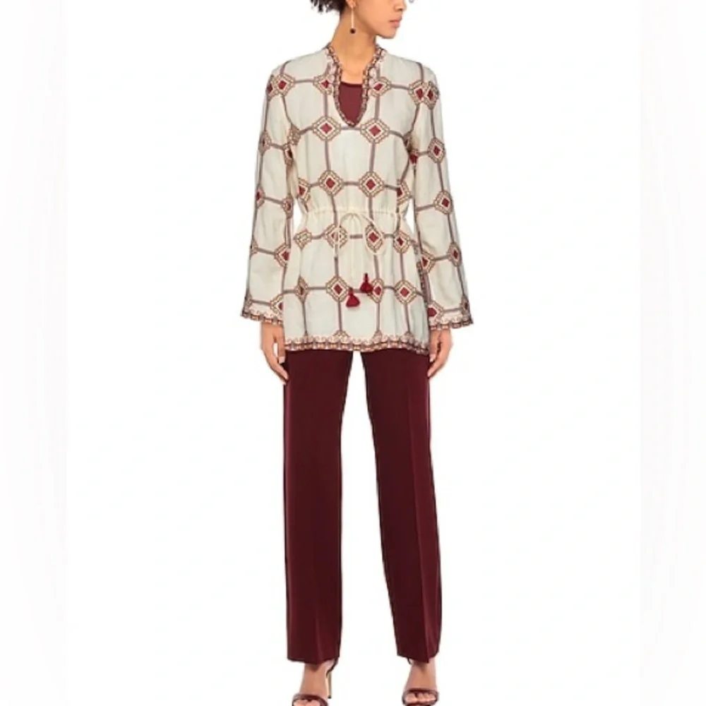 New Tory Burch Embroidered Linen And Cotton Tunic Blouse size 8